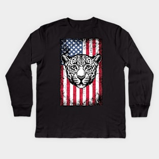 Patriotic Leopard American Flag Kids Long Sleeve T-Shirt